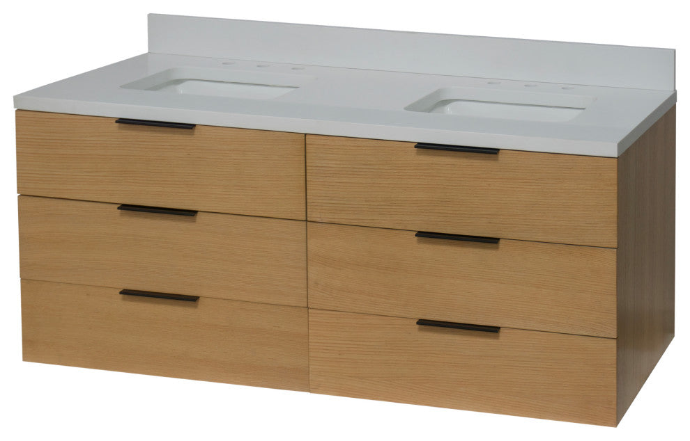 Oslo 60" Floating Wall Mounted Bathroom Vanity, Blonde, Matte White, Double