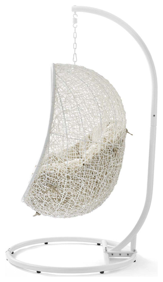 Swing Lounge Chair, Sunbrella, White Beige, Modern, Outdoor Patio Balcony Garden