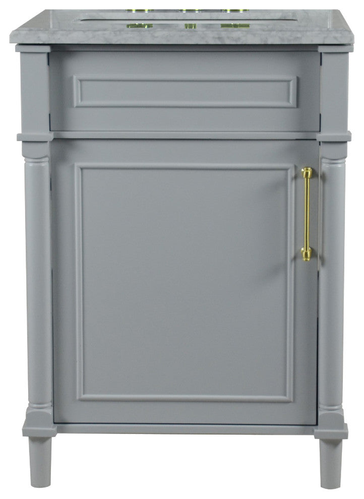 24" Single Vanity, Light Gray With White Carrara Marble Top