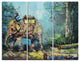 "Elephant Dragging Logs" Painting Metal Wall Art, 3 Panels, 36"x28"