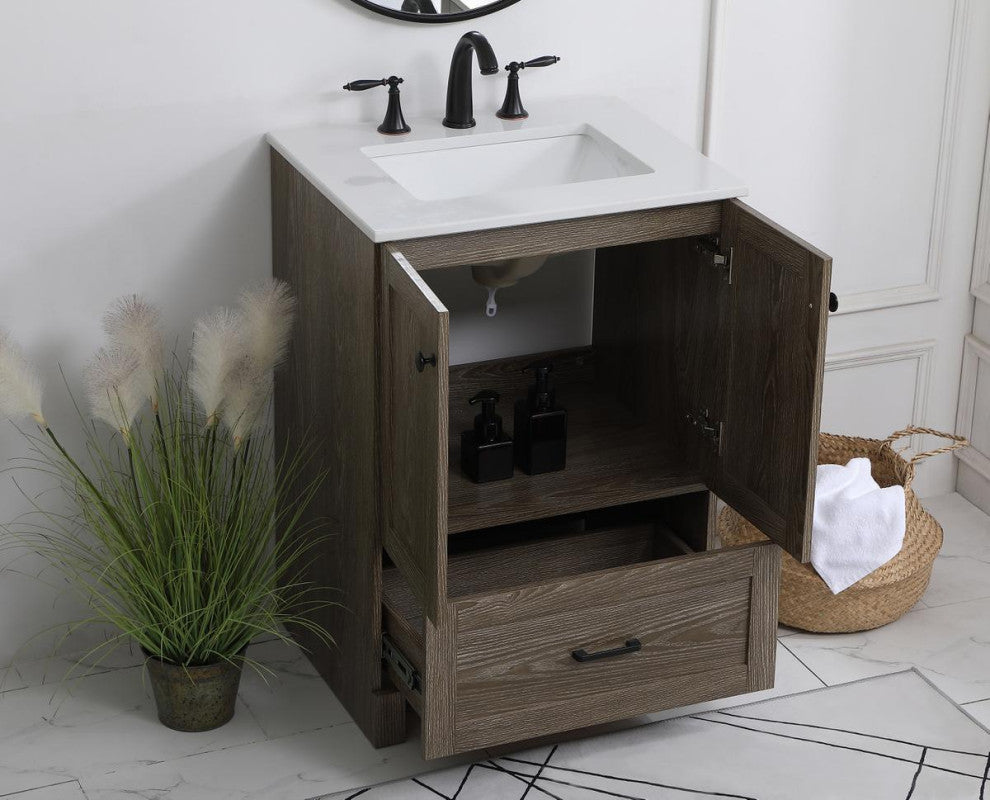 Home Living Single 24" Bathroom Vanity (Weathered Oak)