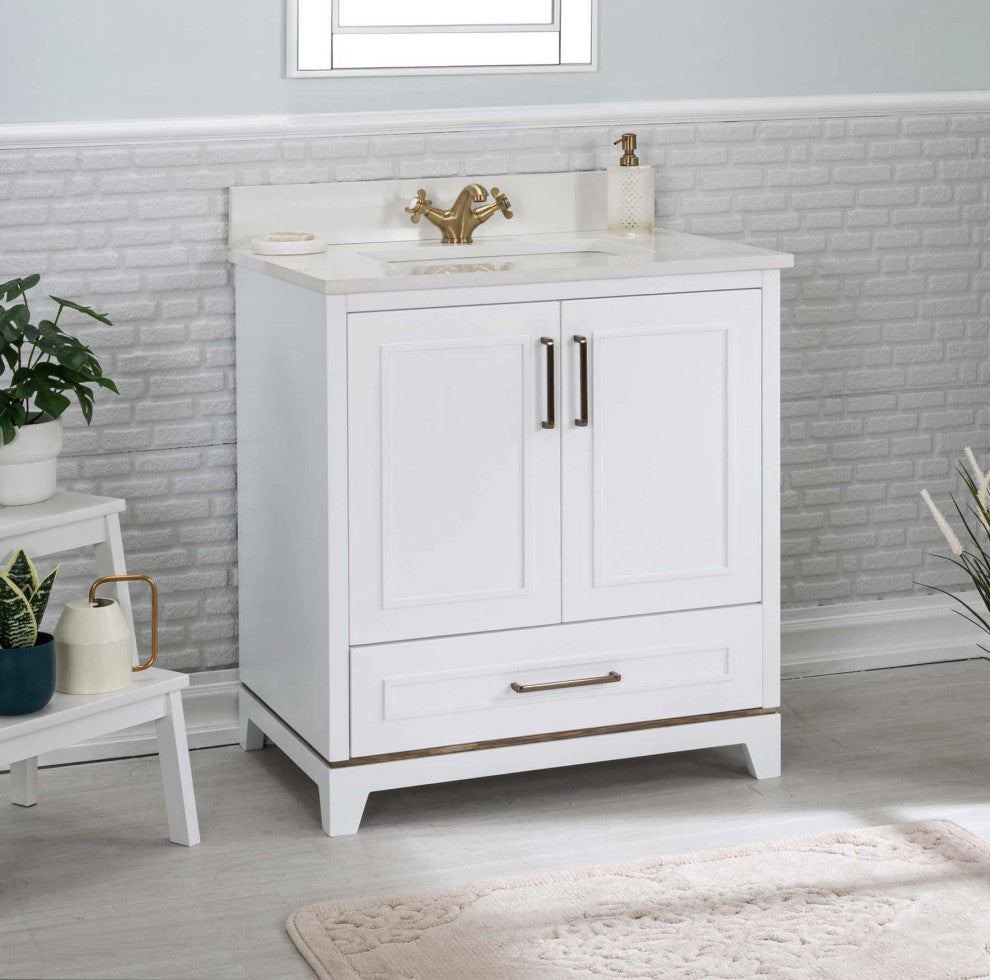 Albia Collection 30" Bathroom Vanity With Sink, Mirror, Countertop, White