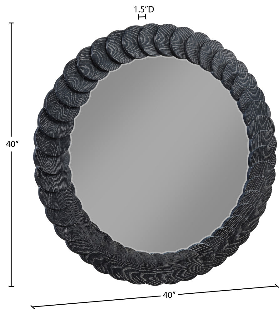 Revolve Oak Veneer Mirror, Black, Round