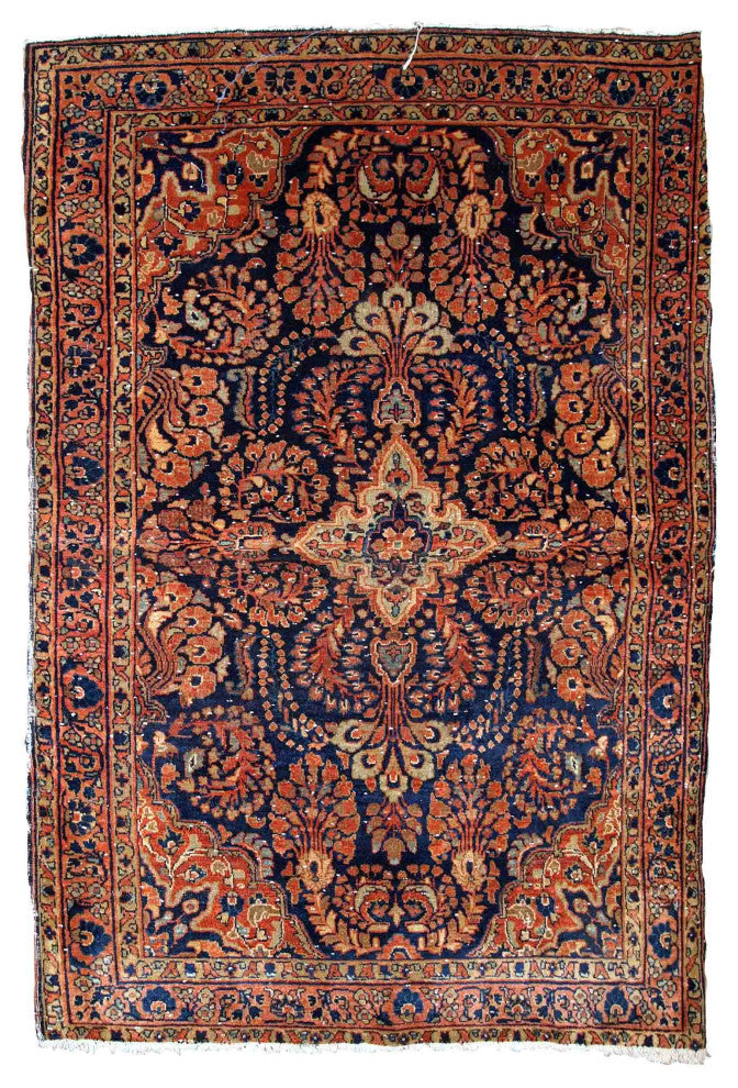 Handmade Antique Persian Sarouk Rug, 3.4'x5.3', 103cmx161cm 1920s