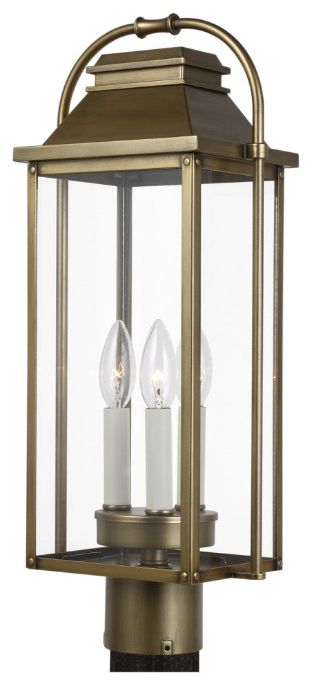 Wellsworth 3-Light Post Lantern, Painted Distressed Brass
