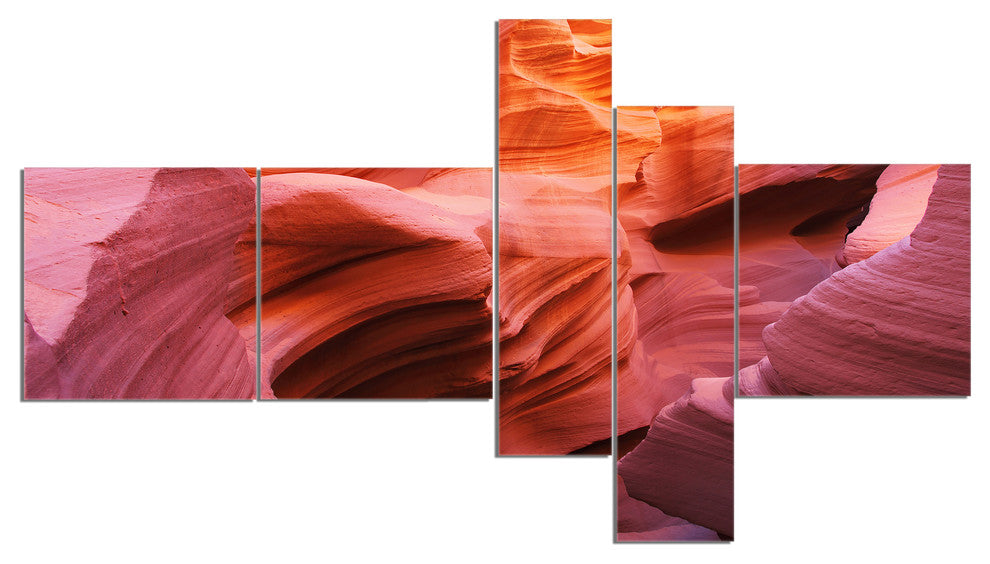Orange Red Antelope Canyon, Landscape Photo Canvas Print, 60"x32", 5 panels
