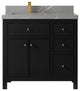 Sonoma 36 Left Offset Reeded Bath Vanity in Black 2" Piatra Gray