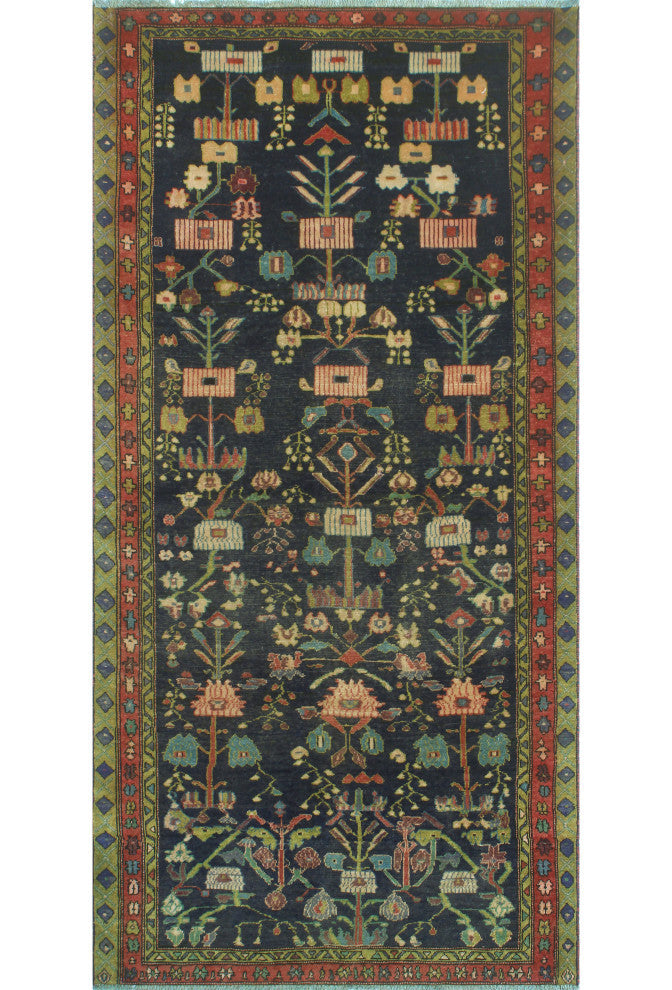Fine Vintage Distressed Gaylord Navy/Green Runner, 4'3x8'9