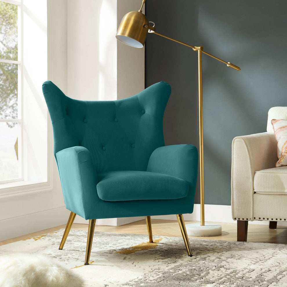 Tufted Accent Chair With Golden Legs, Blue
