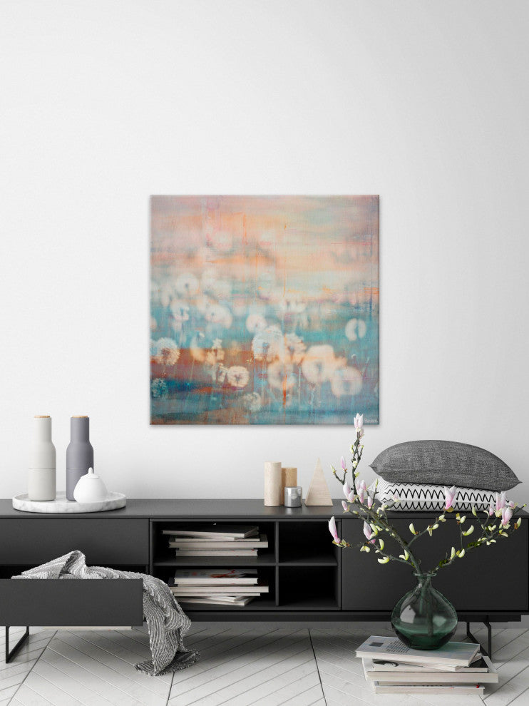 "Hazy Dandelions" Painting Print on Wrapped Canvas, 18"x18"
