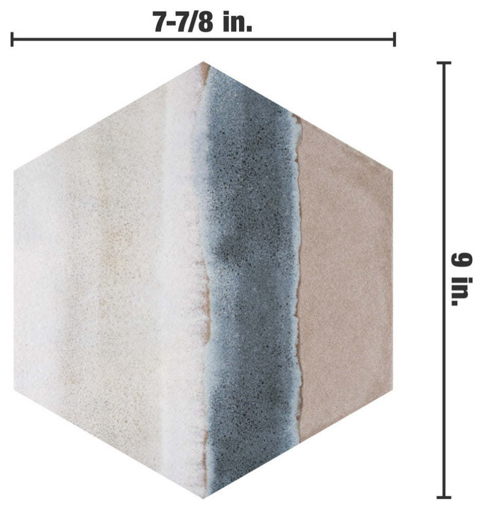 Matter Hex Canvas Taupe Blue Porcelain Floor and Wall Tile
