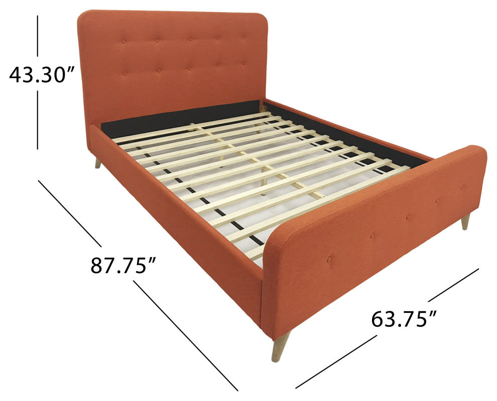 GDF Studio Baron Mid Century Velvet Queen Platform Bed Frame, Burnt Orange/Natural