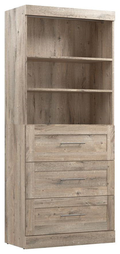 Bestar Pur 36W Closet Organizer with Drawers in Rustic Brown - Engineered Wood