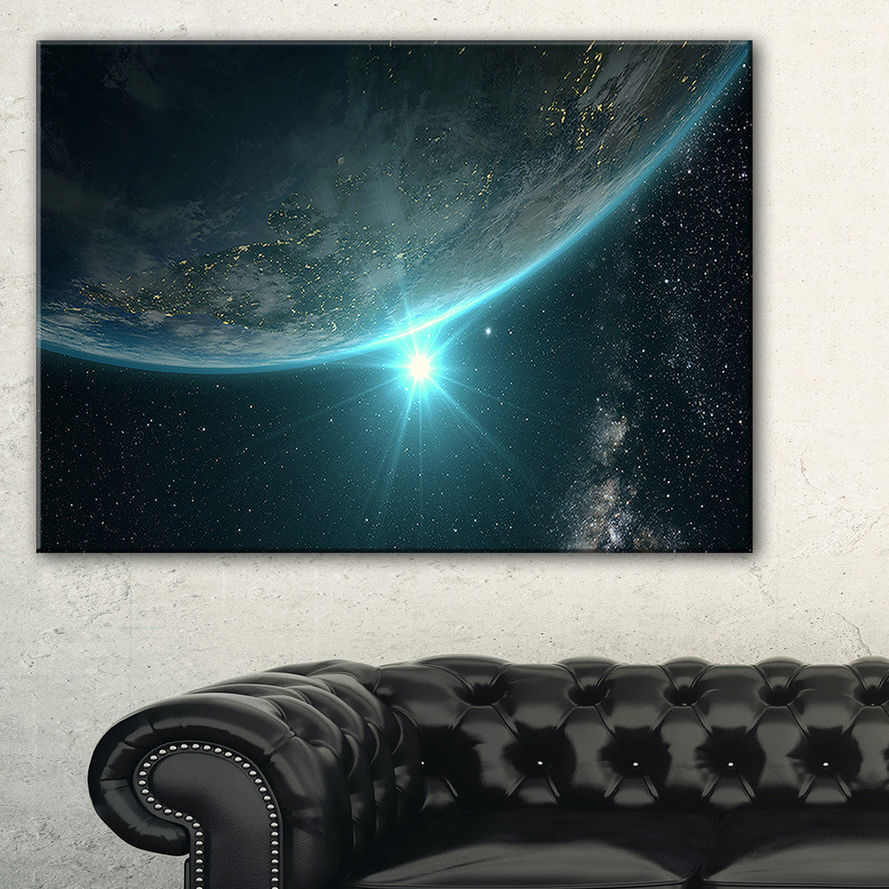 "Sunrise in Earth From Space" Contemporary Landscape Wall Art, 40"x20"