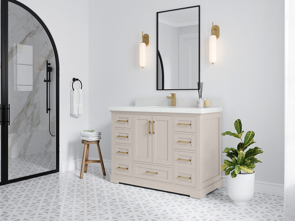 Boston 48" Single Sink Bath Vanity in Fine Grain 2" Calacatta Black