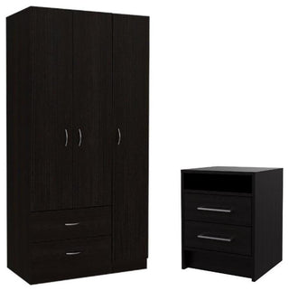 Home Square 2-Piece Set with 3 Door Wood Armoire and Nightstand