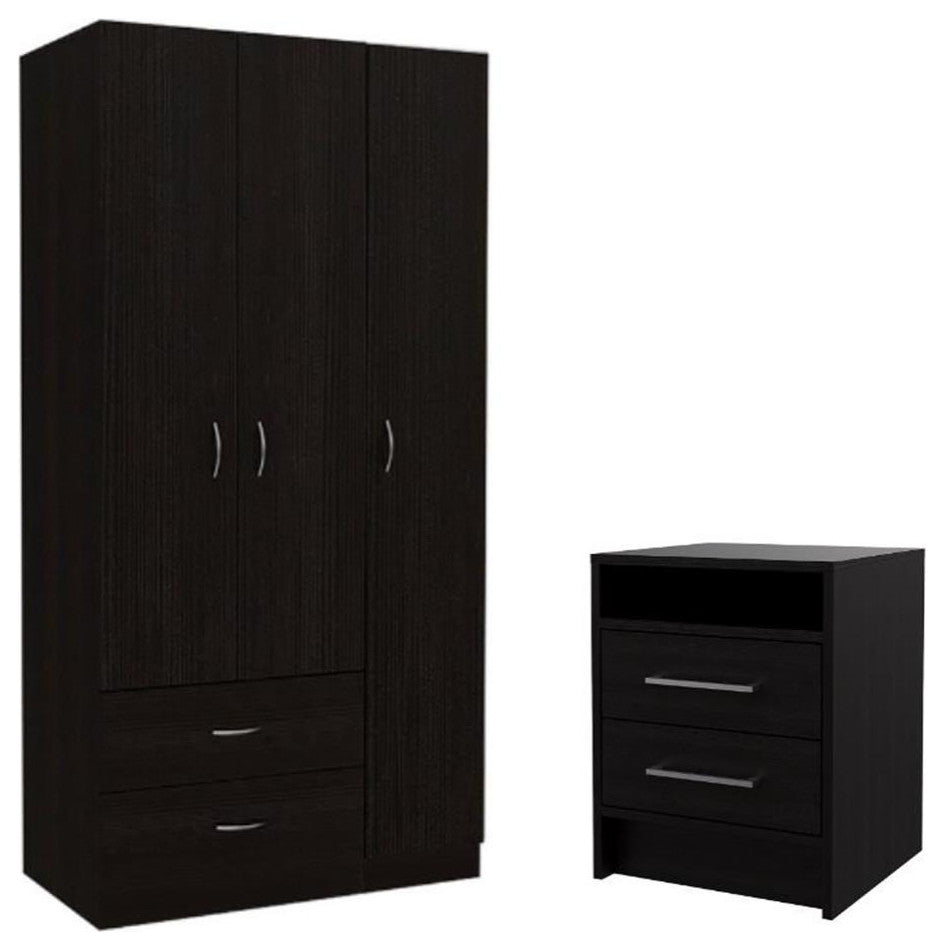Home Square 2-Piece Set with 3 Door Wood Armoire and Nightstand
