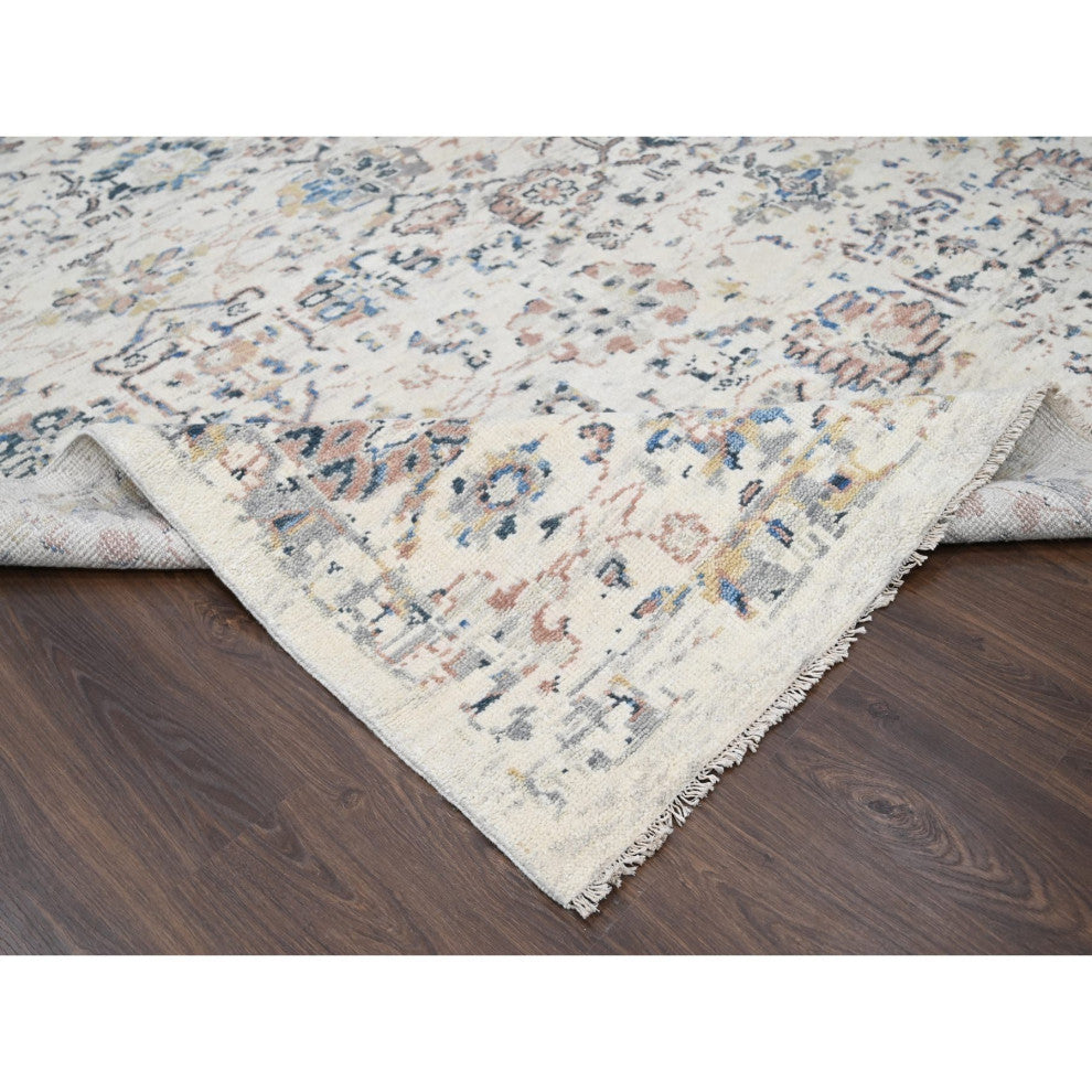 Ivory Wool Pile Natural Dyes Mahal Design Hand Knotted Oriental Rug 12'1"x14'9"