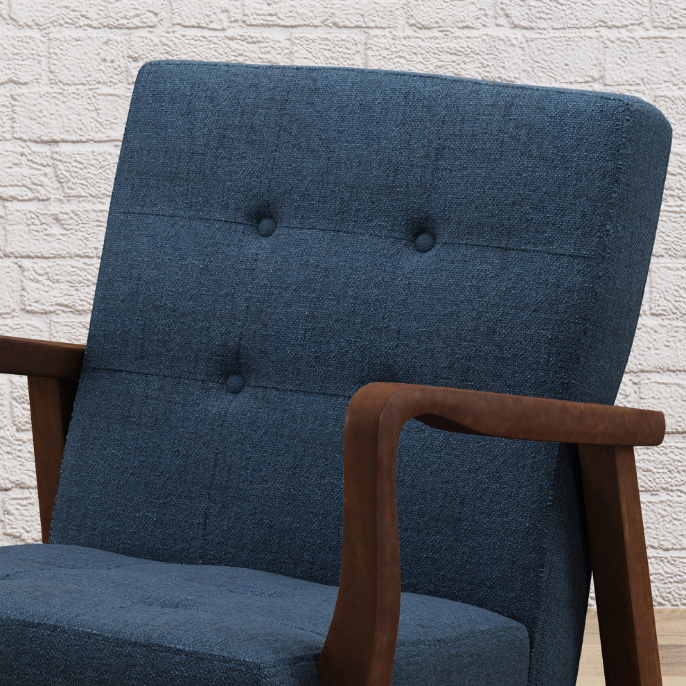 GDF Studio Gunther French-Style Fabric Club Chair, Blue/Espresso