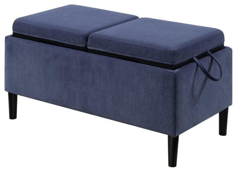 Convenience Concepts Designs4Comfort Storage Ottoman with Trays in Blue Fabric
