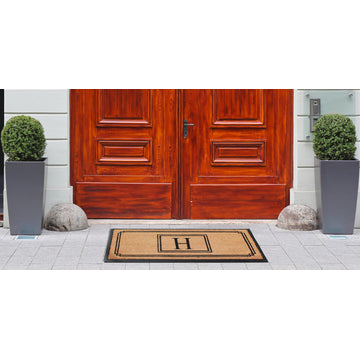 A1HC Rubber and Coir Monogrammed Large Doormat 24"X47.5" Black/Beige, H