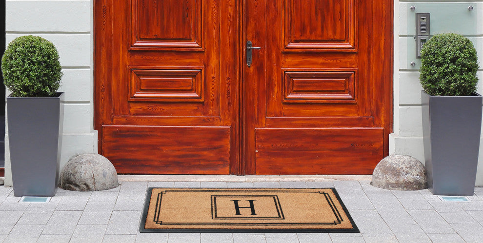 A1HC Rubber and Coir Monogrammed Large Doormat 24"X47.5" Black/Beige, H