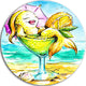 Gold Fish Enjoying Holidays On Beach, Cartoon Disc Metal Wall Art, 11"