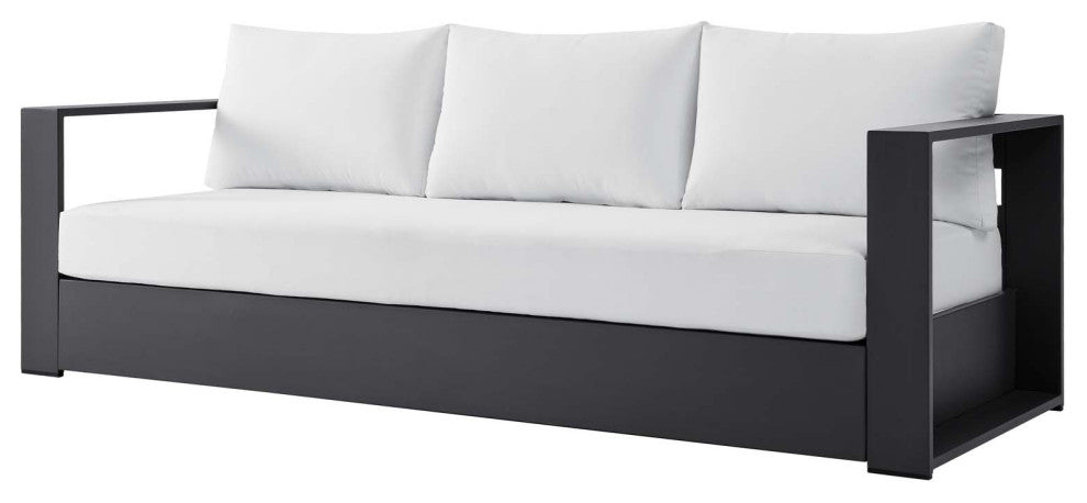 Lounge Sectional Sofa Chair Table Set, White, Aluminum, Modern, Outdoor Patio