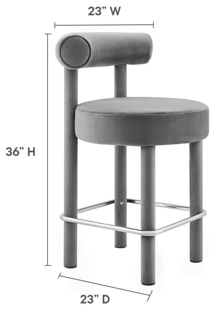 Toulouse Performance Velvet Counter Stool - Gray Silver