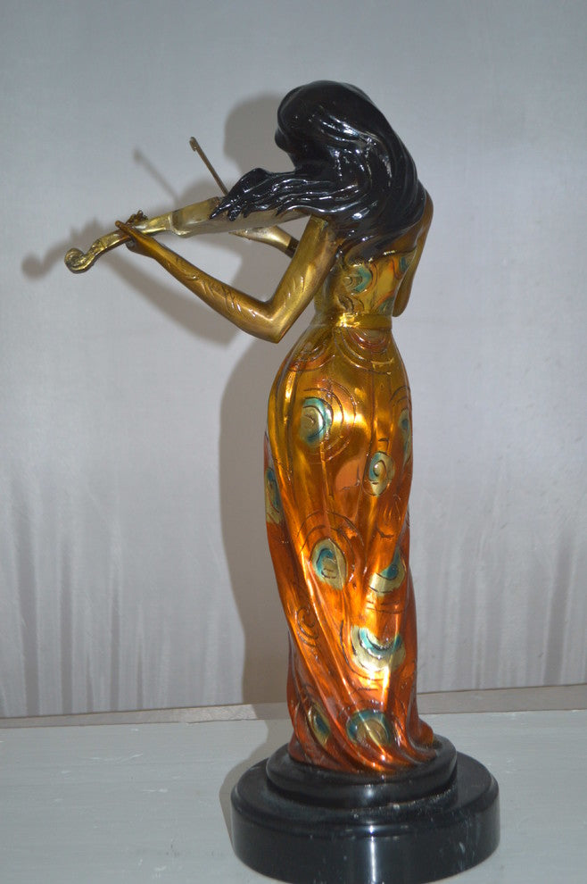 Girl Playing the violin Bronze Statue -  Size: 10"L x 7"W x 19"H.