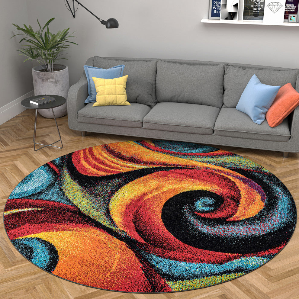 Susan Contemporary Abstract Area Rug, Multi-Color, 7'10'' Round