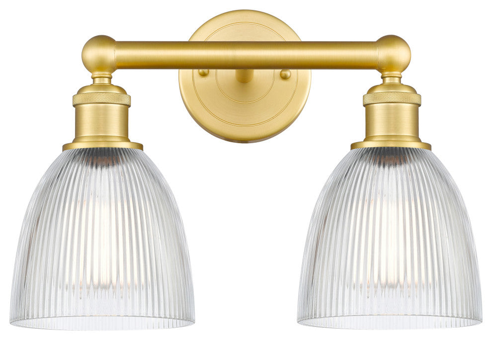 Castile 2-Light 15" Bath Vanity Light, Satin Gold Finish, Clear Shade