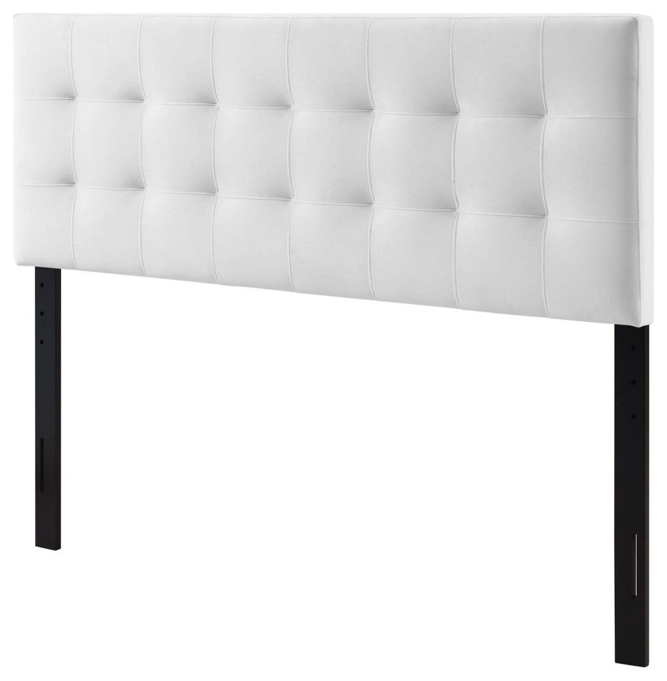 Contemporary Modern Bedroom Queen Size Tufted Headboard, Velvet Fabric, White