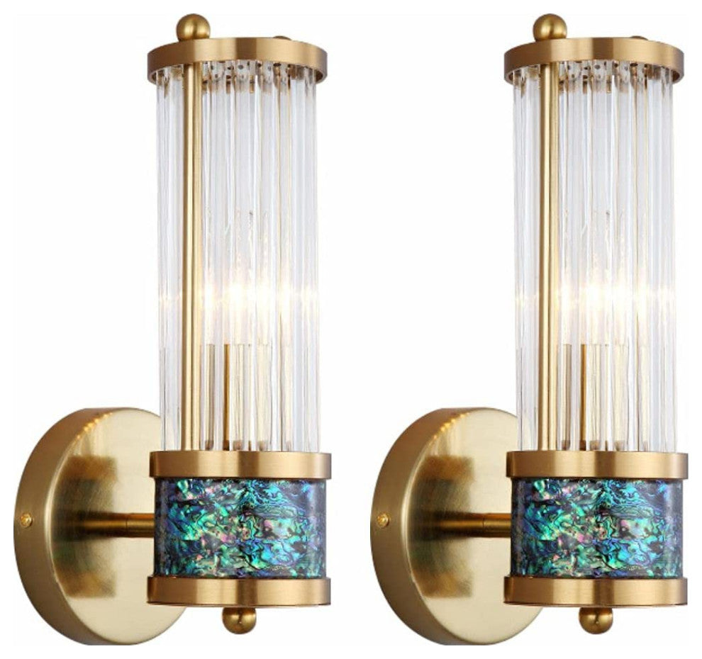 2 Pack Wall Lights for Bedroom Cyilndrical Wall Sconce With Glass Shade