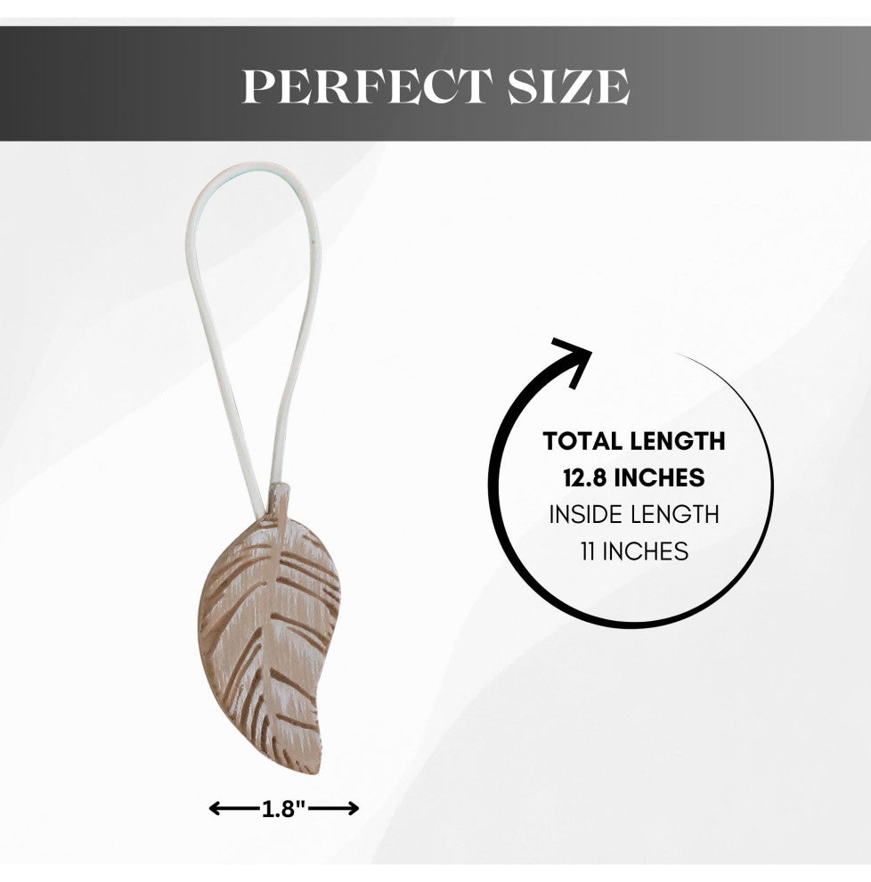 Magnetic Wooden Leaf Curtain Tiebacks, Natural, Pack of 2