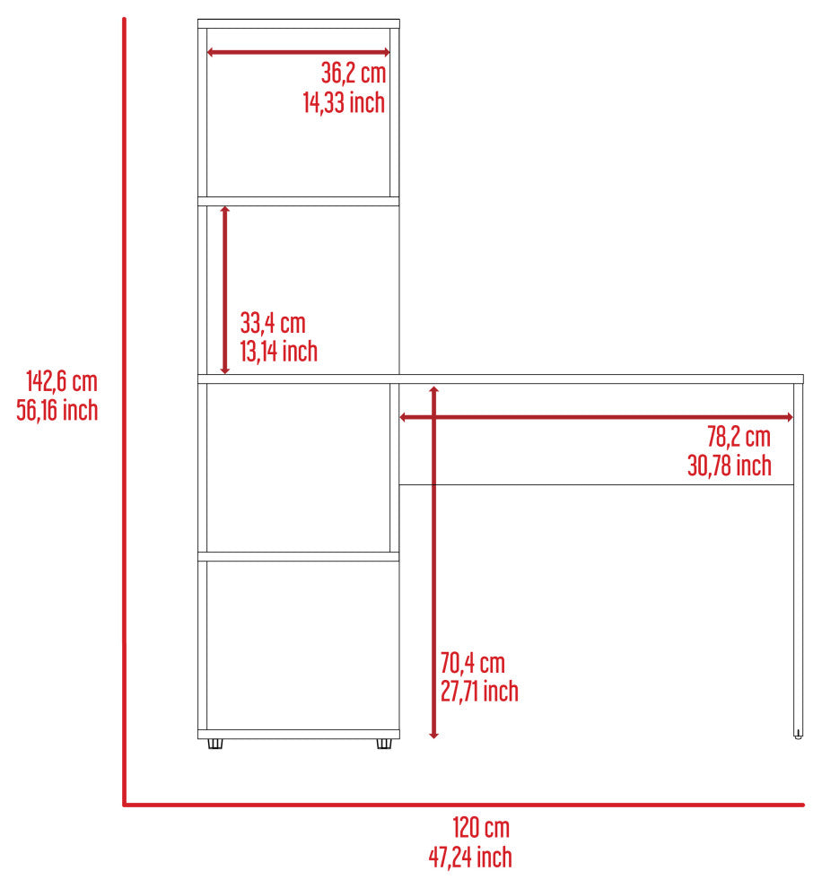 Delhi Desk with Bookcase and 4 Storage Shelves, Light Oak/White