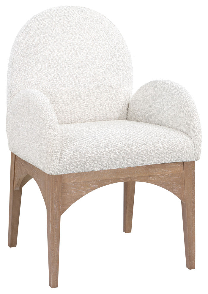 Waldorf Chenille Upholstered Dining Chair, Black, Chenille, Natural Finish, Cream, Arm Chair, Boucle Fabric, Natural Finish