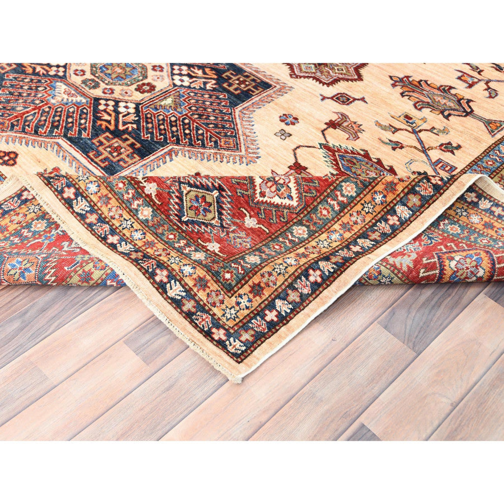 Cream Afghan Super Kazak Soft Wool Hand Knotted Oriental Rug, 8'10"x11'9"