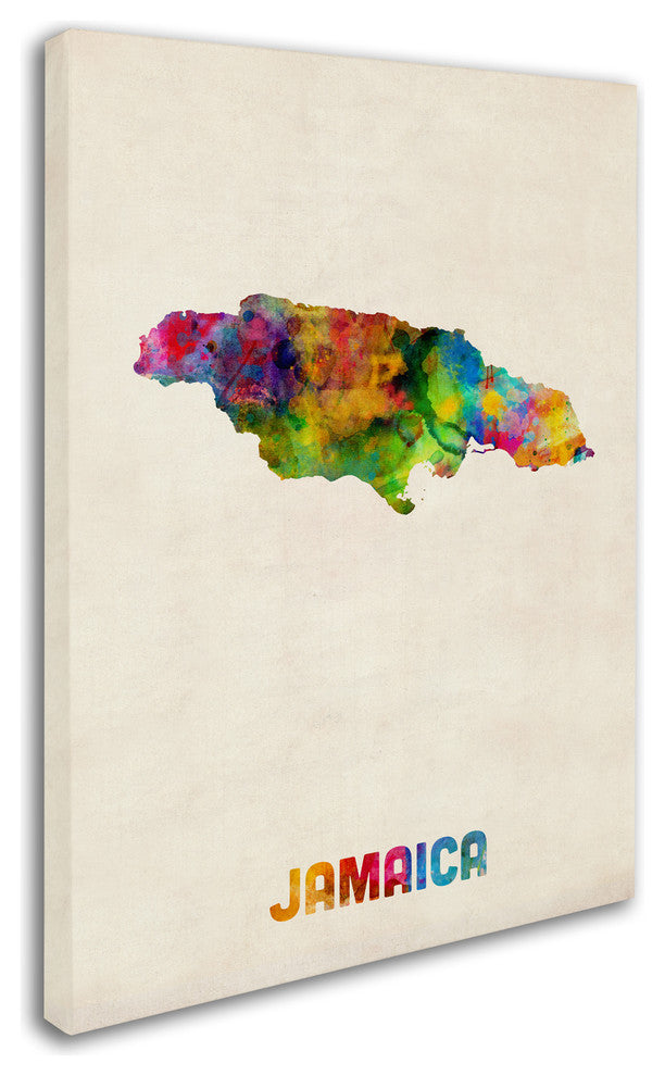'Jamaica Watercolor Map' Canvas Art by Michael Tompsett