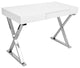 Contemporary Desk, X-Shaped Chrome Metal Legs & Handless Storage Drawer, White