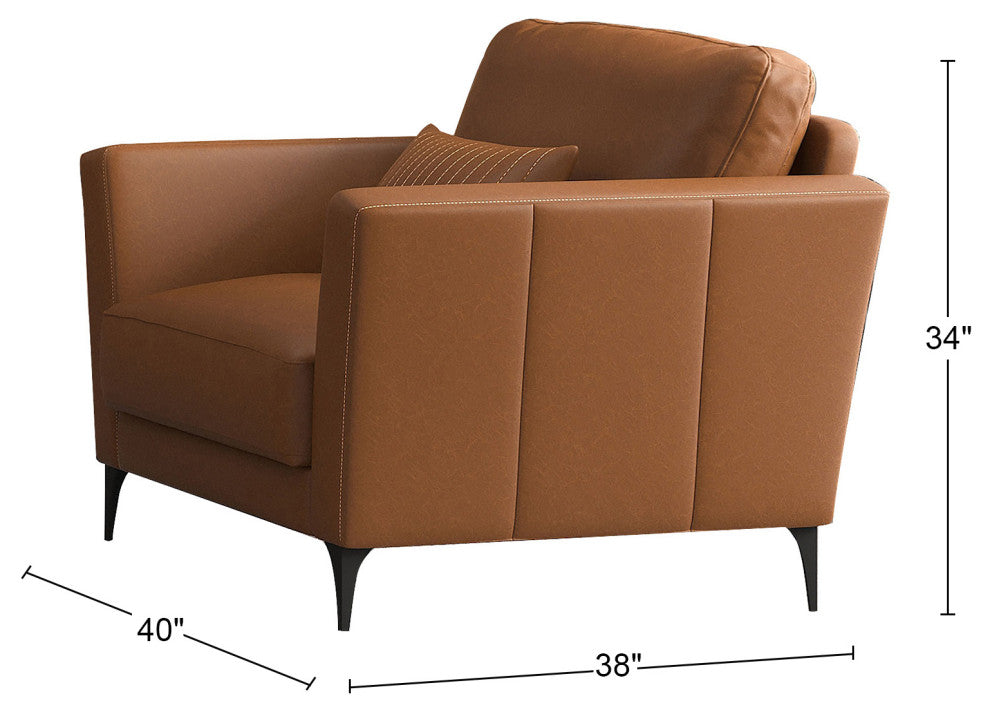 Leather Upholstered Chair With Pillow, Saddle Tan Finish