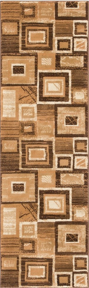 Well Woven Brooklyn Victoria Brown Beige Modern Squares Geo Runner Rug