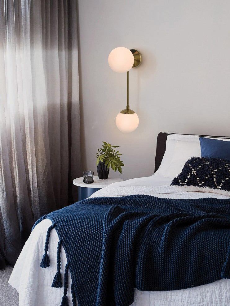 Sconce Duo 2 Lamp Brushed Brass Opal Orb - Thumbnail 4