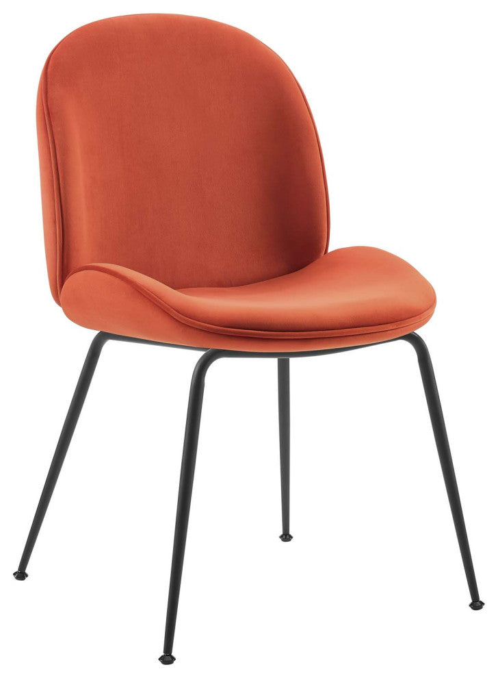 Scoop Black Powder Coated Steel Leg Velvet Dining Chairs Set of 2, Orange