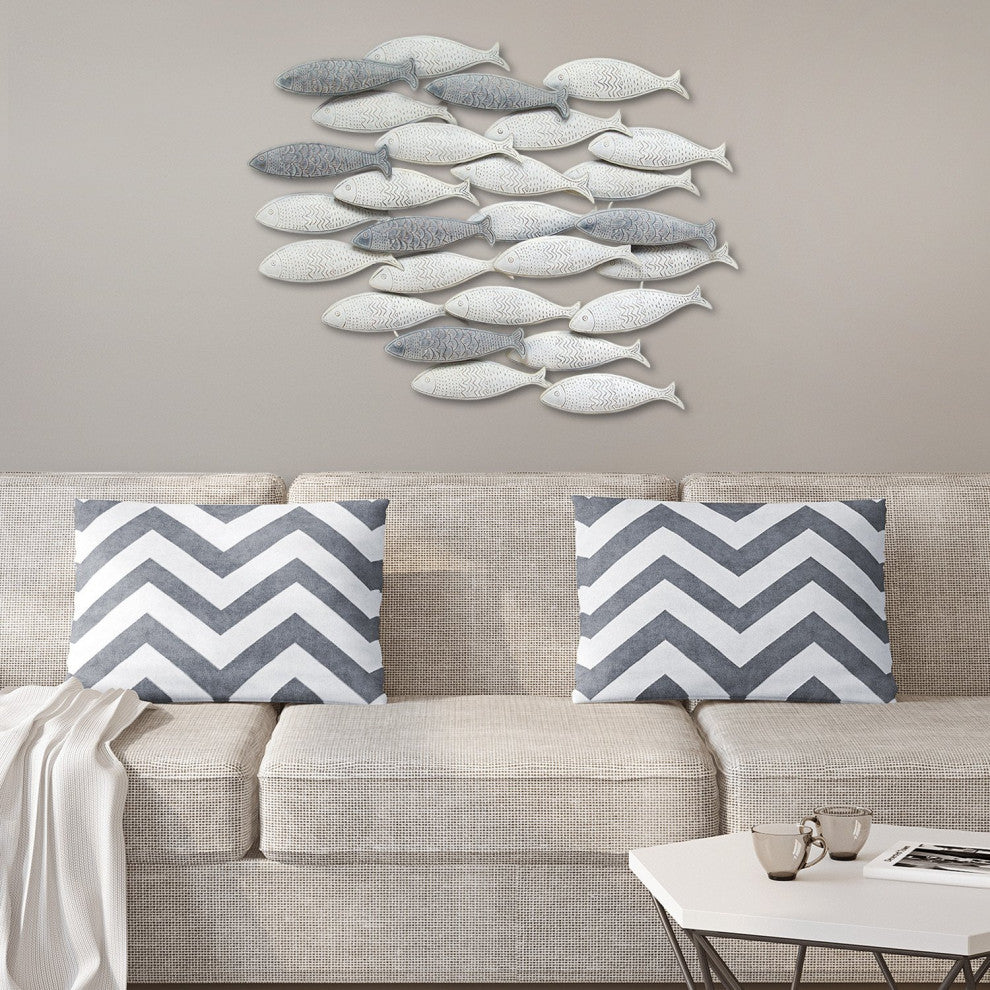 HomeRoots Coastal Grey School of Fish Metal Wall Decor