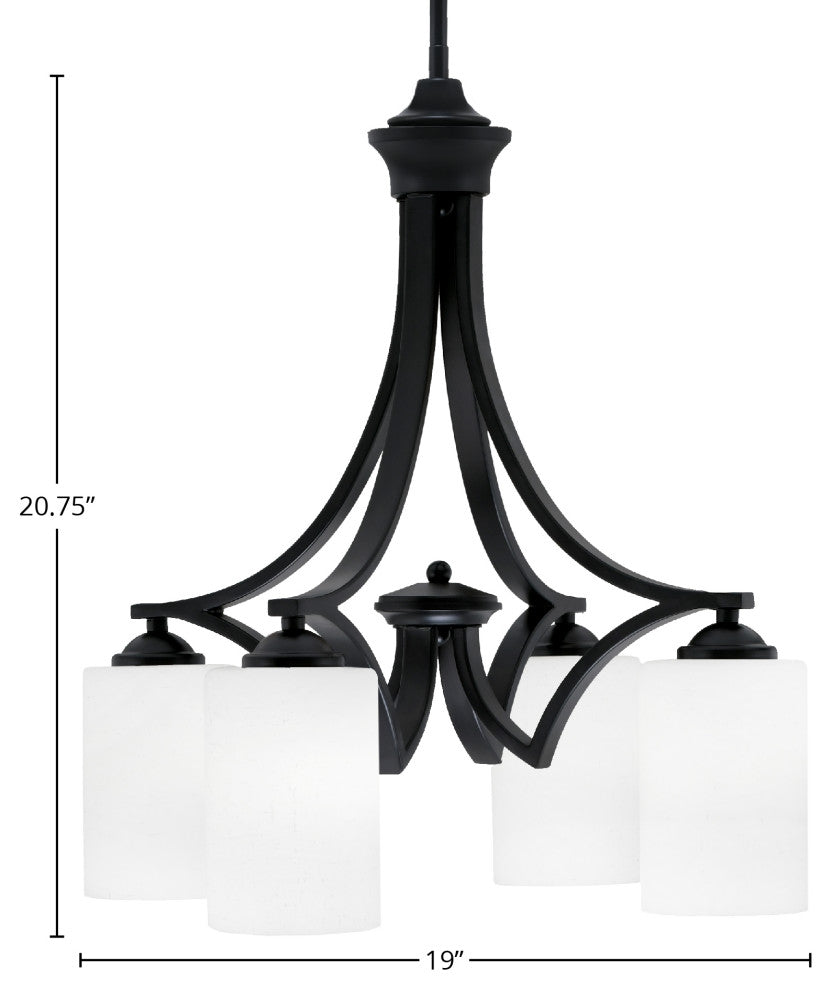 Zilo Downlight, 4 Light, Chandelier, Matte Black Finish, 4" White Muslin Glass