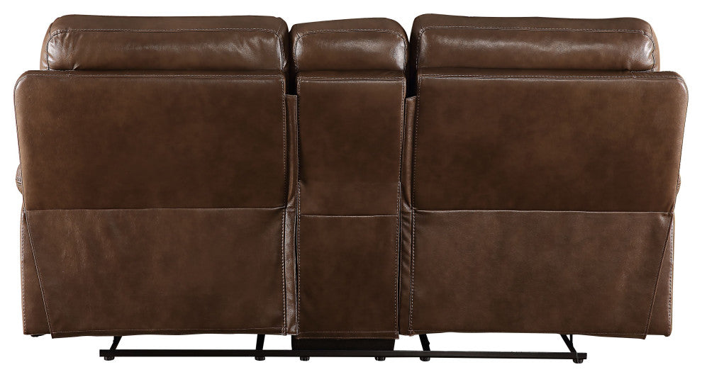 Aashi Loveseat With Console, Motion, Brown Leather-Gel Match