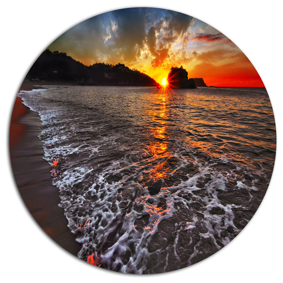 Sandy Beach With Lovely Waves, Seashore Art Disc Metal Wall Art, 23"