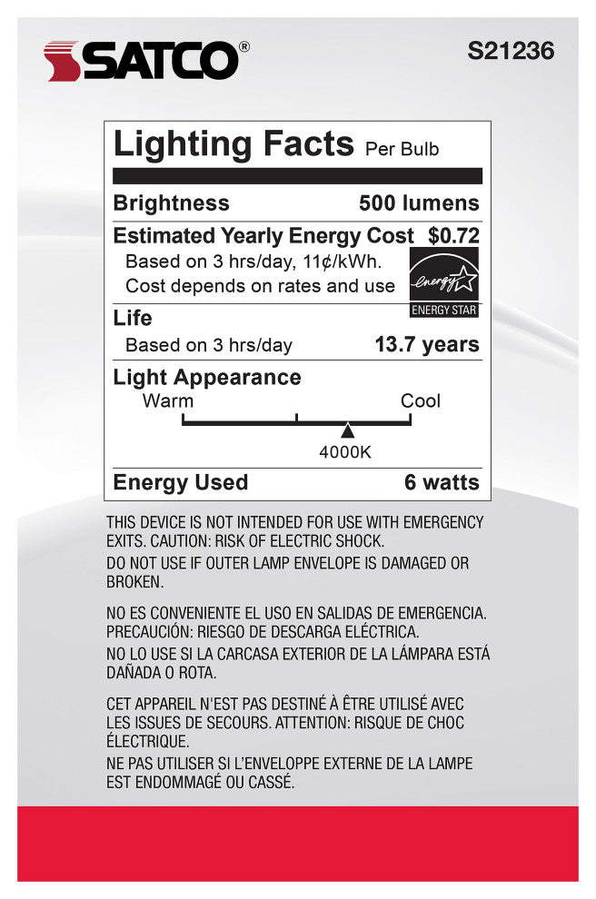 6W G25 LED, Clear, Medium Base, 90 CRI, 4000K, 120V