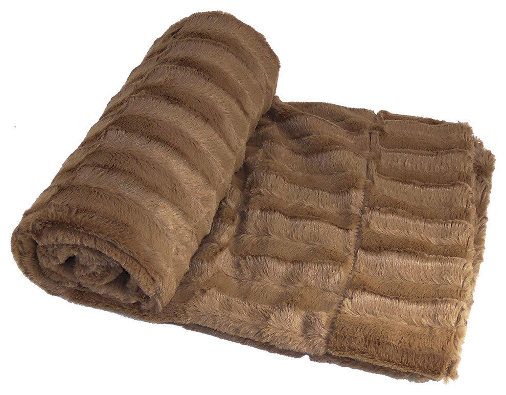 Saga Double Sided Faux Fur Throw, Taupe, 60"x80"